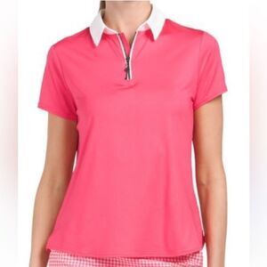 NWT Belyn Key Cap Short Sleeve Polo Shirt Golf Melon Hot Pink NEW UPF 50